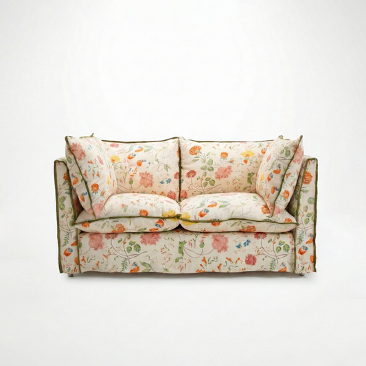 Coco 2 seater sofa with Contrast Welt Knife Edge cushion in Andrew Martin Wildwood Ivory - Hand Made in USA