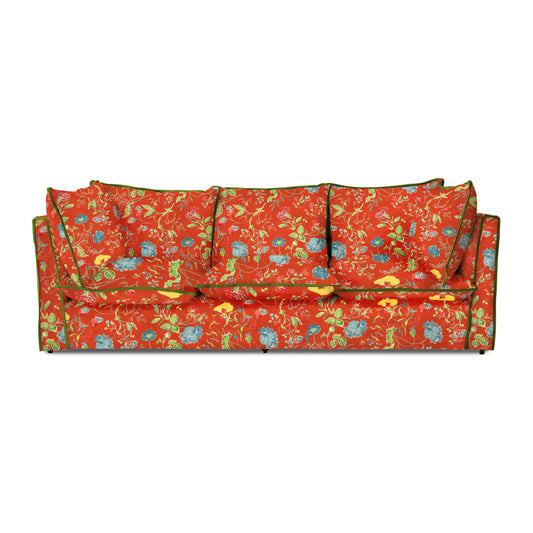 Coco 3.5 seater sofa with Contrast Welt Knife Edge cushion in Andrew Martin Wildwood Pumpkin - Hand Made in USA