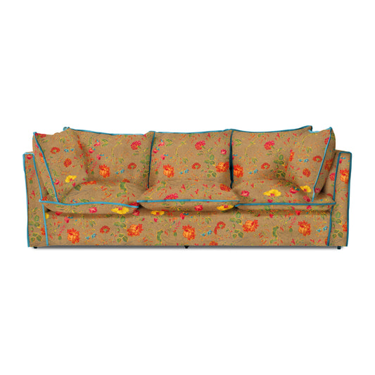 Coco 3.5 seater sofa with Contrast Welt Knife Edge cushion in Andrew Martin Wildwood Twig - Hand Made in USA