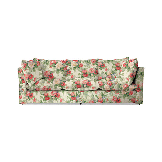 Coco 3.5 seater sofa with Knife Edge cushion in English Garden Classic Rose - Hand Made in USA