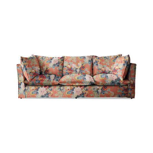 Coco 3.5 seater sofa with Knife Edge cushion in English Garden Coral Orange - Hand Made in USA