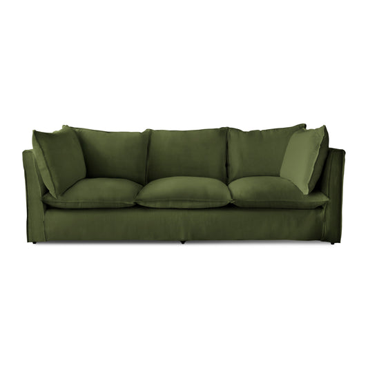 Coco 3.5 seater sofa with Self Piped Knife Edge cushion in Cotton Linen Evergreen - Hand Made in USA