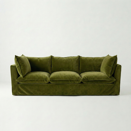 Coco 3.5 seater sofa with Knife Edge cushion in Pelham Moss Velvet - Hand Made in USA