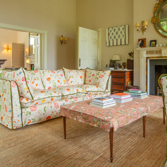 Coco 3.5 seater sofa with Contrast Welt Knife Edge cushion in Andrew Martin Wildwood Ivory - Hand Made in USA