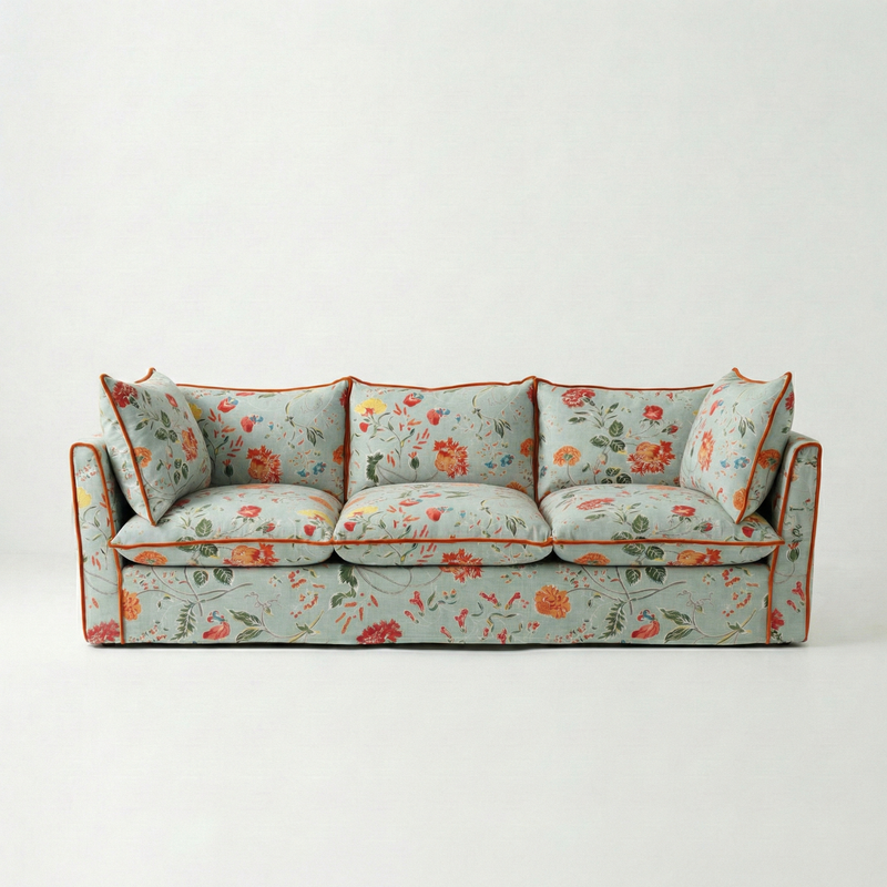 Coco 3.5 seater sofa with Contrast Welt Knife Edge cushion in Andrew Martin Wildwood Duck Egg - Hand Made in USA
