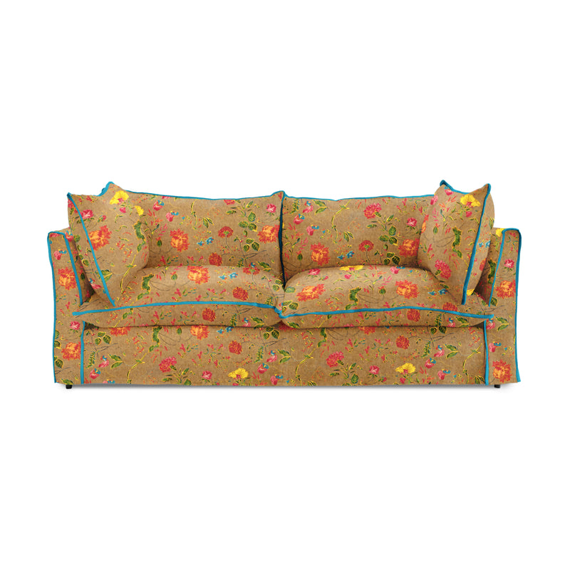 Coco 3 seater sofa with Contrast Welt Knife Edge cushion in Andrew Martin Wildwood Twig - Hand Made in USA