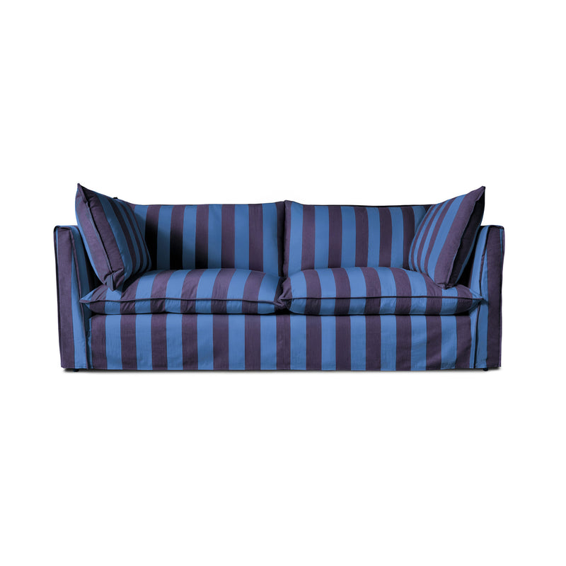 Coco 3 seater sofa with Self Piped Knife Edge cushion in Coastal Blue Stripes - Hand Made in USA