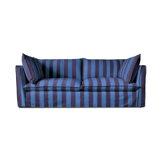 Coco 3 seater sofa with Self Piped Knife Edge cushion in Coastal Blue Stripes - Hand Made in USA