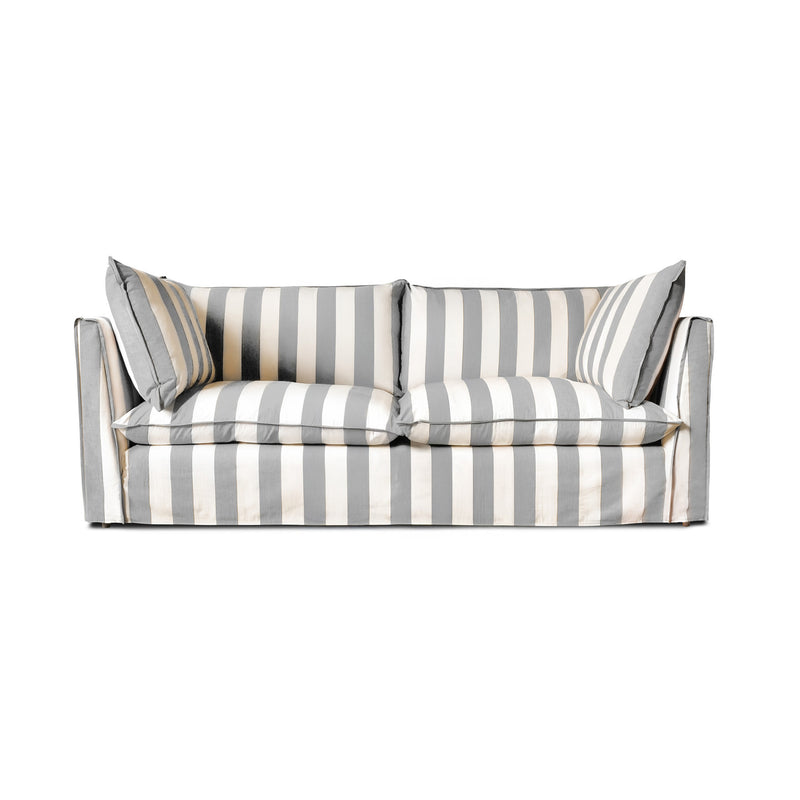 Coco 3 seater sofa with Self Piped Knife Edge cushion in Stripes Garden Grey - Hand Made in USA