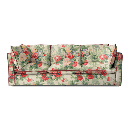 Coco 4 seater sofa with Knife Edge cushion in English Garden Classic Rose with Velvet Trim - Hand Made in USA