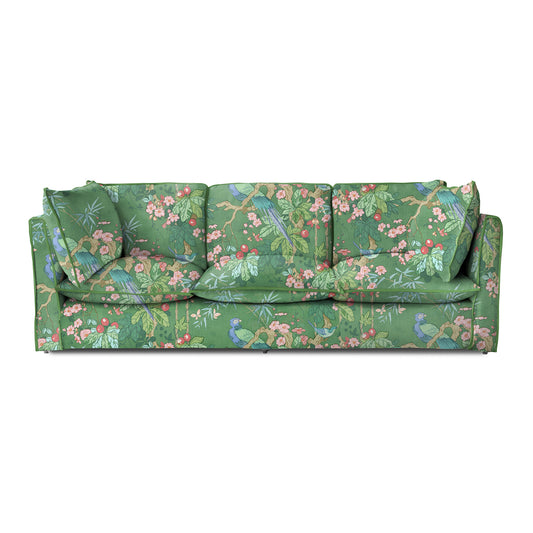 Coco 4 seater sofa with Knife Edge cushion in Belleville Juniper with Velvet Trim - Hand Made in USA