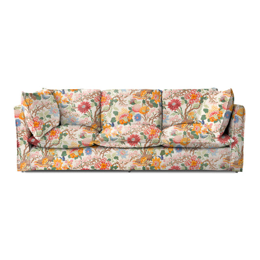 Coco 4 seater sofa with Self Piped Knife Edge cushion in Magnolia Cream Blue - Hand Made in USA