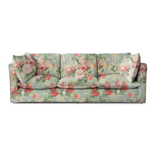 Coco 4 seater sofa with Knife Edge cushion in English Garden Grey Skies - Hand Made in USA