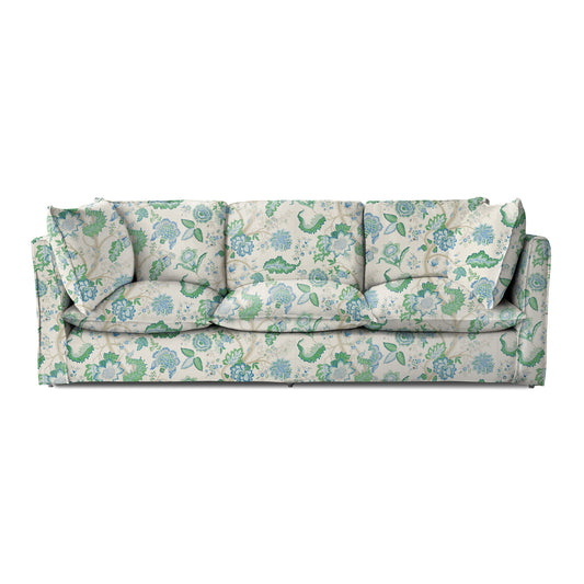 Coco 4 seater sofa with Knife Edge cushion in Kitty Blue Green - Hand Made in USA
