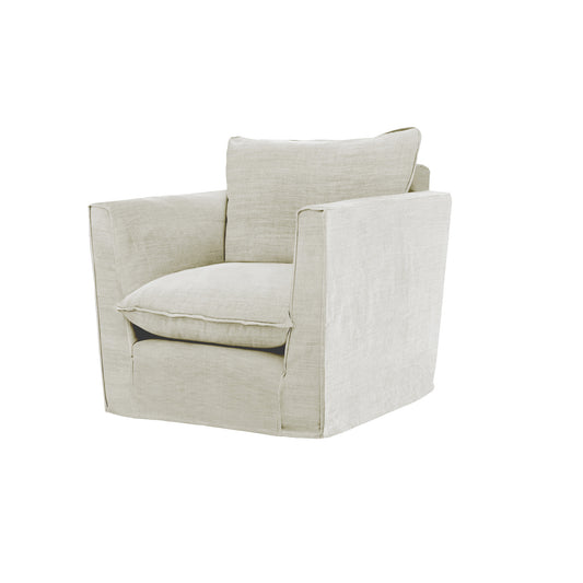 Coco Chair with Self Piped Knife Edge cushion in Cotton Linen Cool Coconut - Hand Made in USA