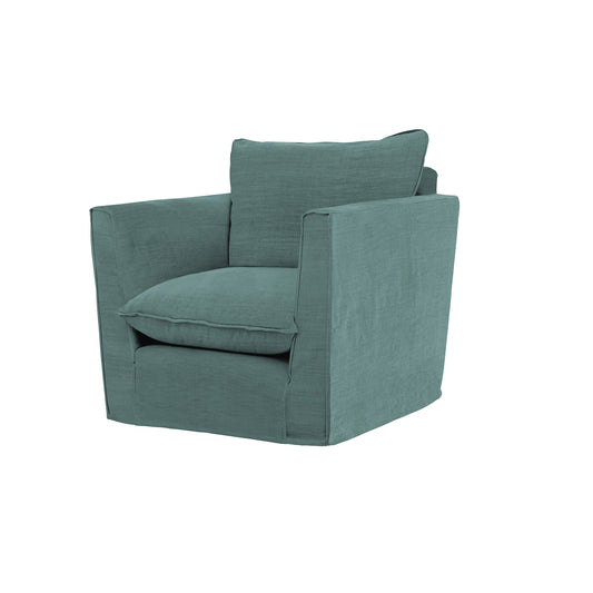 Coco Chair with Knife Edge Cushion in Cerulean Linen - Hand Made in USA