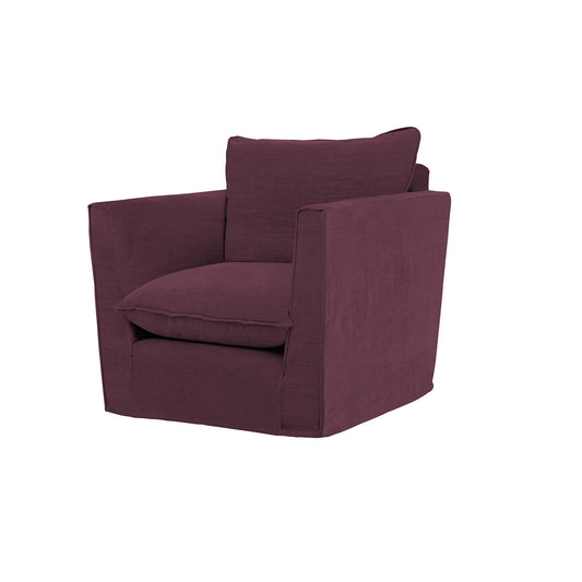 Coco Chair with Knife Edge Cushion in Damson Linen - Hand Made in USA