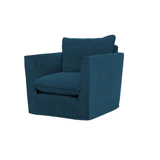 Coco Chair with Knife Edge Cushion in Indigo Linen - Hand Made in USA