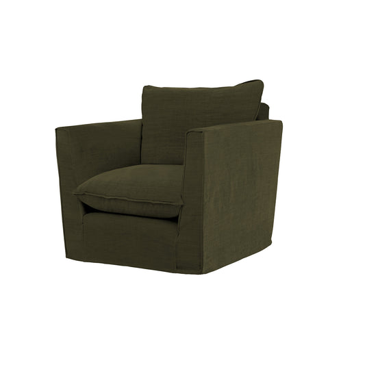 Coco Chair with Knife Edge Cushion in Khaki Linen - Hand Made in USA