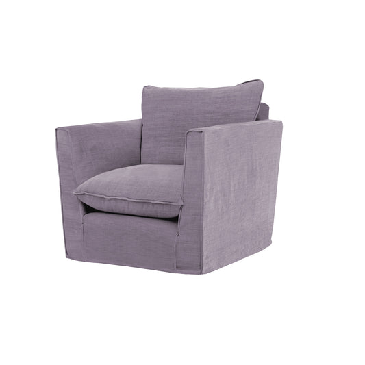 Coco Chair with Knife Edge Cushion in Lilac Linen - Hand Made in USA