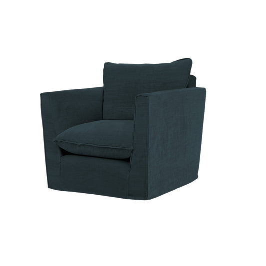Coco Chair with Knife Edge Cushion in Midnight Linen - Hand Made in USA