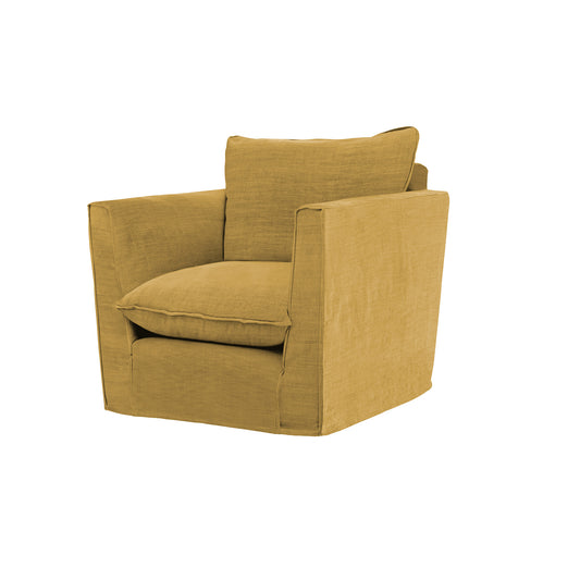 Coco Chair with Knife Edge Cushion in Ochre Linen - Hand Made in USA