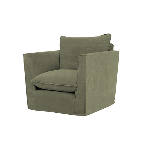 Coco Chair with Knife Edge Cushion in Sage Linen - Hand Made in USA