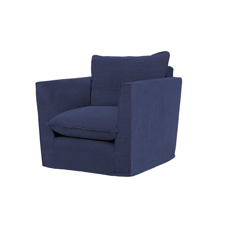 Coco Armchair with Self Piped Knife Edge cushion in Cotton Linen Inkspot - Hand Made in USA