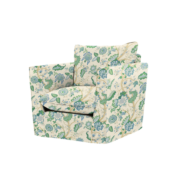 Coco Armchair with Knife Edge cushion in Kitty Blue Green - Hand Made in USA
