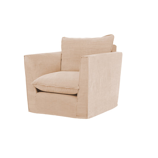 Coco Chair with Self Piped Knife Edge cushion in Cotton Linen Rosedale - Hand Made in USA