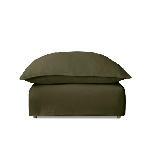 Coco Footstool with Knife Edge cushion in Khaki Linen - Hand Made in USA