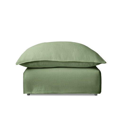 Coco Footstool with Knife Edge cushion in Moss Linen - Hand Made in USA