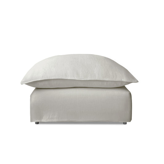 Coco Footstool with Knife Edge cushion in Pearl Grey Linen - Hand Made in USA