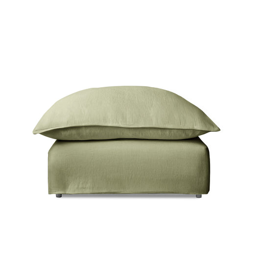 Coco Footstool with Knife Edge cushion in Sage Linen - Hand Made in USA