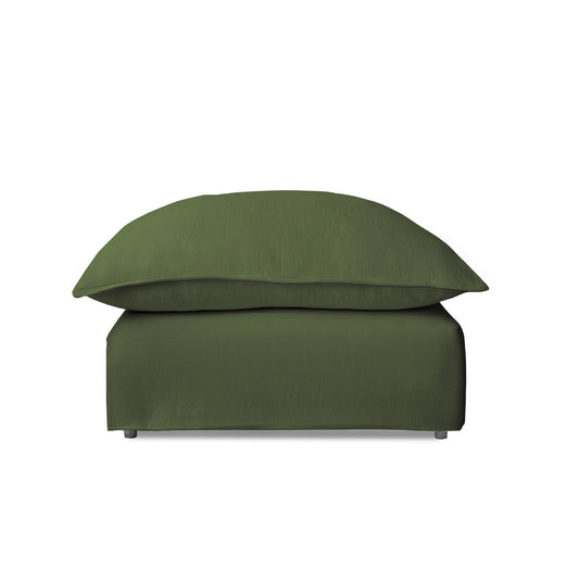 Coco Footstool with Self Piped Knife Edge cushion in Cotton Linen Evergreen - Hand Made in USA
