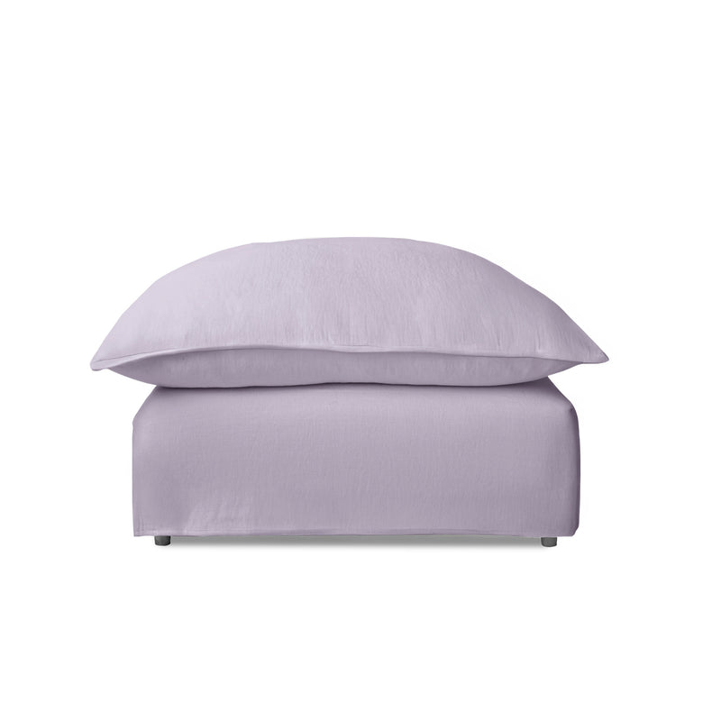 Coco Footstool with Self Piped Knife Edge cushion in Cotton Linen Sea Salt - Hand Made in USA