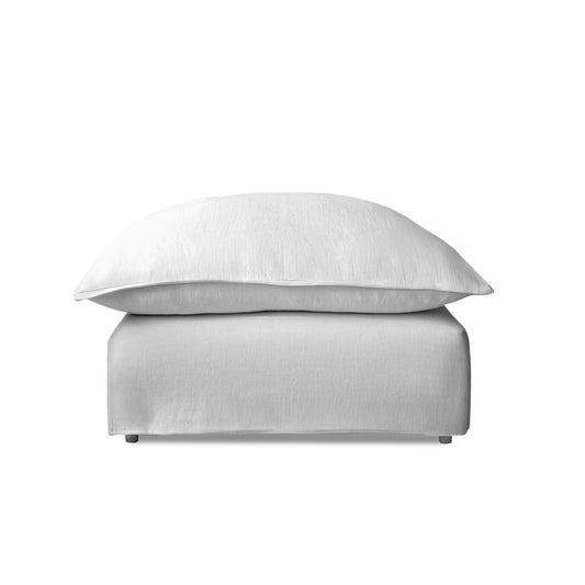 Coco Footstool with Self Piped Knife Edge cushion in Cotton Linen Snow Drop - Hand Made in USA