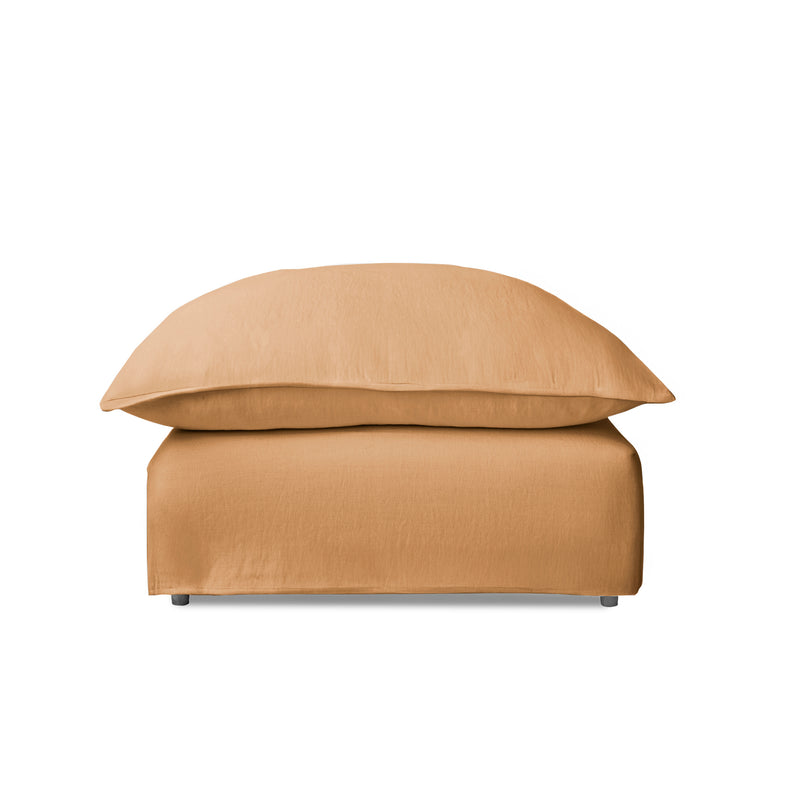 Coco Footstool with Self Piped Knife Edge cushion in Cotton Linen Sunflower - Hand Made in USA