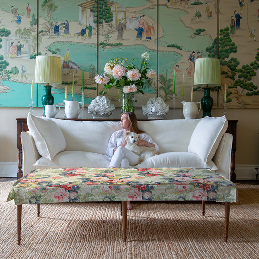 Coco Large Coffee Table in English Garden Indigo Pink - Hand Made in USA