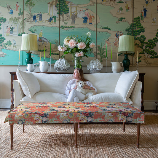 Coco Large Coffee Table in English Garden Coral Orange - Hand Made in USA