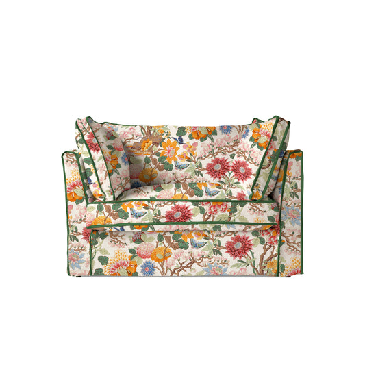 Coco Loveseat with Contrast Welt Box Edge cushion in GP & J Baker Magnolia Cream Blue - Hand Made in USA