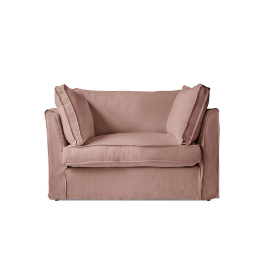 Coco Loveseat with Box Edge Cushion in Dusky Pink Linen - Hand Made in USA