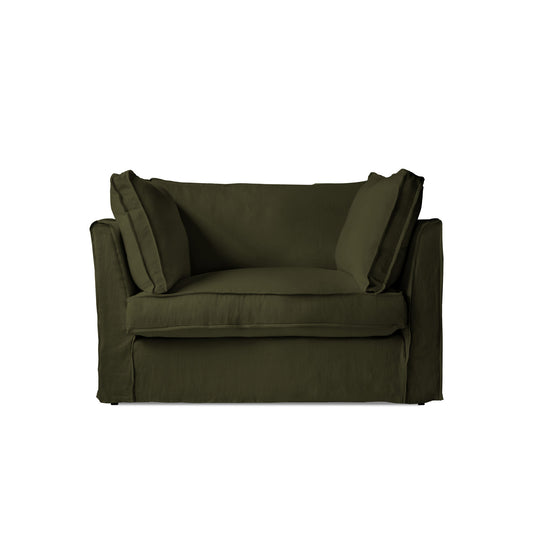 Coco Loveseat with Box Edge Cushion in Khaki Linen - Hand Made in USA