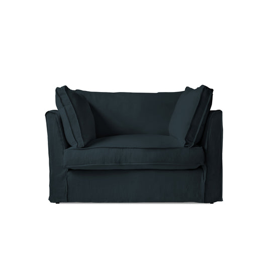 Coco Loveseat with Box Edge Cushion in Midnight Linen - Hand Made in USA