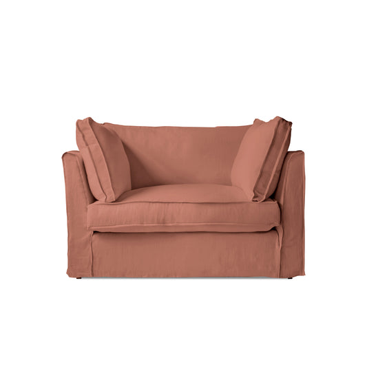 Coco Loveseat with Box Edge Cushion in Roseberry Linen - Hand Made in USA