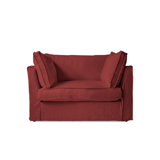Coco Loveseat with Box Edge Cushion in Rouge Linen - Hand Made in USA