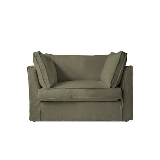 Coco Loveseat with Box Edge Cushion in Sage Linen - Hand Made in USA