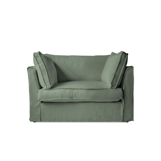 Coco Loveseat with Box Edge Cushion in Seagrass Linen - Hand Made in USA