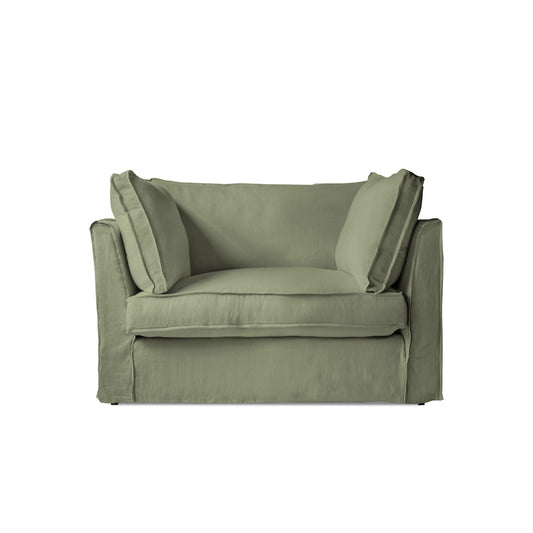 Coco Loveseat with Box Edge Cushion in Taupe Linen - Hand Made in USA