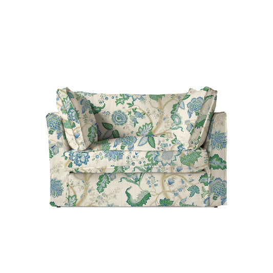Coco Loveseat with Box Edge cushion in Kitty Blue Green - Hand Made in USA